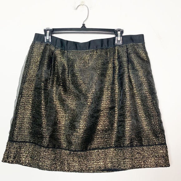 LOFT Dresses & Skirts - LOFT Metallic Tweed Mini Skirt Mesh Overlay Gold